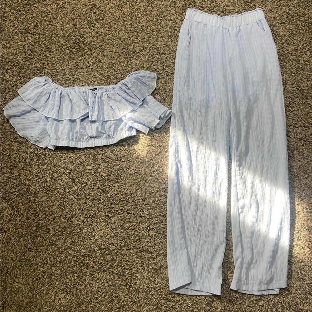 Light Blue Striped Two-Piece Set